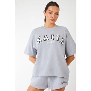 Kaiia Sport Logo Oversized T-Shirt Grey Marl & White