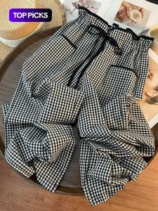 Women's Gingham Print Drawstring Waist Pants, Casual Comfy Trousers for Daily Wear, Ladies Bottoms for All Seasons, Baggy