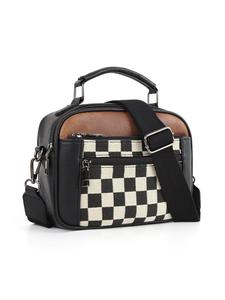 Checkerboard Pattern Colorblock Crossbody Bag, Stylish Crossbody, Fashion PU Leather Waterproof Zipper Shoulder Bag for Women, Casual Trendy Versatile Daily Commuting Bag, Mothers Day Gift Ideas