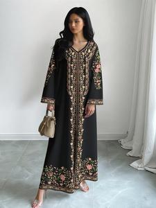 Elegant Muslim Long Dress for Women, Printed Abaya Robe, Formal Long Sleeve A-Line Dress, Stylish and Comfortable Islamic Fashion
