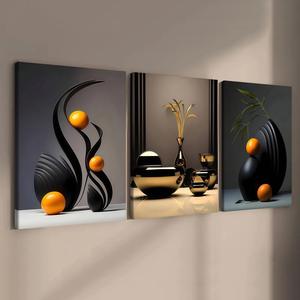 3-count wooden frame canvas, modern light luxury black and gold texture art poster, abstract art decoration, Modern home decoration, living room decoration art, suitable for corridor, office, bedroom decoration, waterproof printing