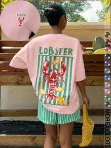 Spring Summer Women's Light Striped Lobster Lemon Outdoors Beach Party Fashion Trend Campus Style Student Casual Comfortable Fitted Tops