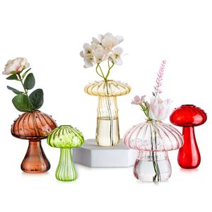 Mushroom Bud Vase Glass Set of 5, Plant Lover's Propagation Kit, Coloured Mushroom Shaped Small Vases, Table Decoration & Valentine's Day Gift for Plant Lovers