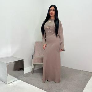 Ladies Linen Gold Buckle Tie Back Modest Dress UK Onesize 6-14 Length 145cm Casual Summer Comfortable Basic Maxi Minimalist - Womenswear, Long Sleeve