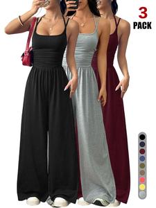 Halter Crop Top & High Waisted Flowy Wide Leg Pants Set, Slimming & Elongating Silhouette, Sleeveless Jumpsuit for All Seasons