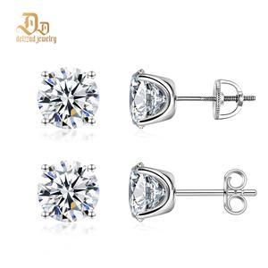 Delzzad Solitaire Four Prong Earrings Butterfly/Screw Back D Color VVS Synthetic Moissanite S925 Stud Unisex Earrings Jewelry Perfect for Any Occasion & Everyday Wear Birthday Anniversary Gift for Men Women Silver Earrings Golden Earrings Wedding Set