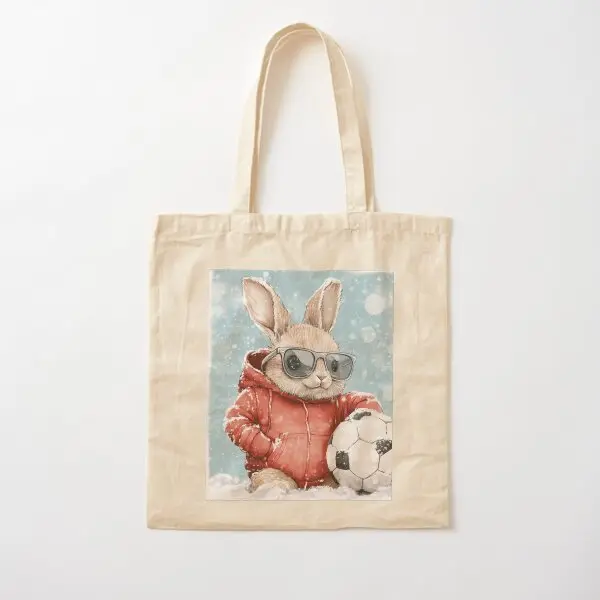 Footballer Rabbit Cotton Totes Bag for Shopping, Gym, Gift for Sport Lover, Soccer Fans