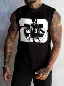 Men's Basketball Player Print Muscle Tee, Loose Casual Breathable Quick Drying Sleeveless T-shirt for Summer, Men's Top for Daily Wear