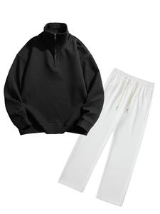 Men's Zip Design Sweatshirt & Straight Leg Pants Two-piece Set, Casual Long Sleeve Pullover & Trousers for Spring & Fall, Men's Clothes for Daily Wear