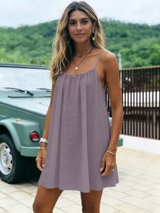 New Solid Backless Spaghetti Strap Short Dress, Ladies Casual Loungewear Dress, Loose Casual Home Wear, Sleeveless Style Womenswear, Comfortable Fit, Perfect for Daily Use, Summer