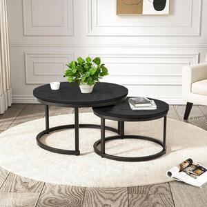 Round Nesting Coffee Table Set of 2, Side Table for Living Room, Multi-functional Side Table with Metal Frame, /Living Room/Bedroom White