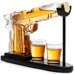 Whiskey Decanter Set, 1 Count Gun Shaped Creative Whiskey Decanter with 2 Counts Glasses, Bar Utensils for Whisky Bottles for Brandy, Scotch, Vodka, Gifts for Dad, Husband, Boyfriend
