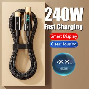 240w fast charging data cable, pd 3.1 fast charging digital display usb-c to usb-c durable charging cable, compatible with iphone 16, samsung galaxy s23/s22/s21, macbook pro air, xiaomi, charger