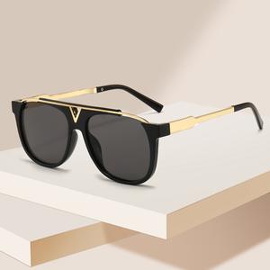 Unisex Vintage Minimalist Geometric Frame Sunglasses，2024 Summer Trendy Large frame hollow V-shaped sunglasses Trend retro sunglasses