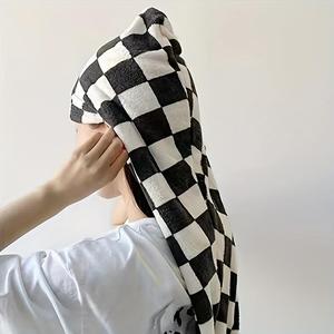 Checked Pattern Hair Drying Towel, Microfiber Towel, Soft Absorbent Thickened Hair Towel with Random Color Button, Hair Towel Wrap for Women & Girls, Hair Turban Towel