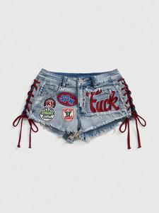 Women's Denim Shorts Summer Fashion Breathable Embroidery Casual Wear, Trendy Fitted Short Pants for Women, Comfortable Daily