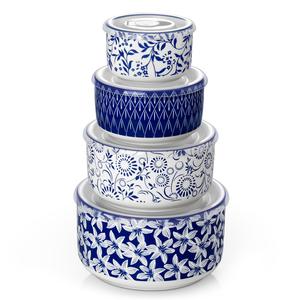vancasso 4-Piece Ceramic Food Storage Bowls Set - Vintage Style Containers Airtight Lids, Microwave & Dishwasher Safe, Eco-Friendly Kitchen Mixing Bowls,Series SELENE