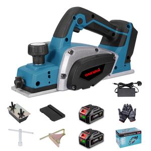 ONEVAN Cordless Planer Electric Wood Planer Tool - with 82 mm Planing Width, 2 mm Chip Depth, No Dust Bag, Battery Powered Wood Planer for Furniture DIY (Incl. 2 Batteries)