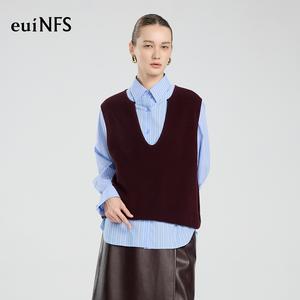 【euiNFS】Women’s V-Neck Knit Vest — Deep Burgundy Layering Essential, Clean Minimal Silhouette【E700024】