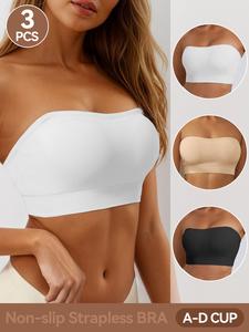 Women's Strapless Bra with Gathered Design, No Wire and Non-Slip Backless Style, Seamless Invisible Cup Bras for Ultimate Comfort, Underwear, Strapless Bandeau