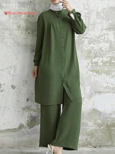 Arabian Style Two-Piece Set for Muslim Women, Abaya Set, Long Sleeve Shirt & Pants, Plus Size, Perfect for Spring & Fall Seasons