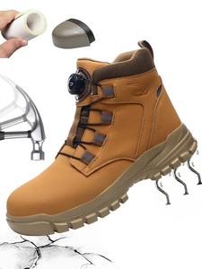 Men's Steel Toe High Top Work Boots, Comfortable & Wear-resistant Buttons, Elastic & Versatile Safety Shoes for All Seasons, Closed, High Cut Shoes