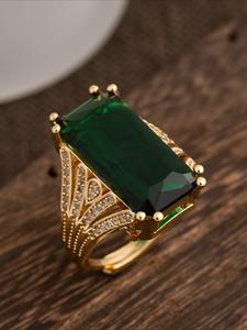 Fashion Women's Green Zircon Adjustable  Ring, Daily Decoration Jewelry, Valentine's Day Christmas Gift, Bride Wedding Engagement Ring