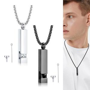 MILACOLATO 2 pcs Cremation Urn Pendant Necklace for Memorial Black Stainless Steel with CZ Necklace Ashes Jewelry Keepsakes