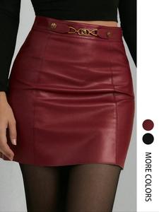 Women's Solid Color  Pu   Skirt, Fashionable Short Skirt for Daily Wear, Ladies Bottoms for All Seasons
