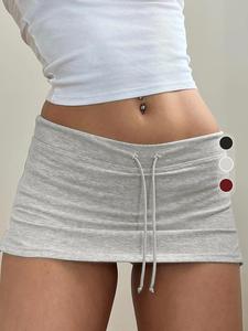 Women's Solid Drawstring Split Hem Skirt, Casual Fashionable Mini Skirt for Daily Wear, Ladies Bottoms for All Seasons, Casual Sporty Skorts