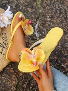 Women's Fashionable Flower Decorated Slide Sandals, Casual Comfortable Flat Sandals for Summer, Lightweight Breathable Shoes for Daily Wear, Girl