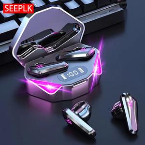True Wireless Headphones, TWS Wireless Gaming Headset with Built-in Microphone and Power-Display Charging Case, Noise-Reduction Low-Latency Bluetooth-compatible Earphone for Running Cycling, Gift