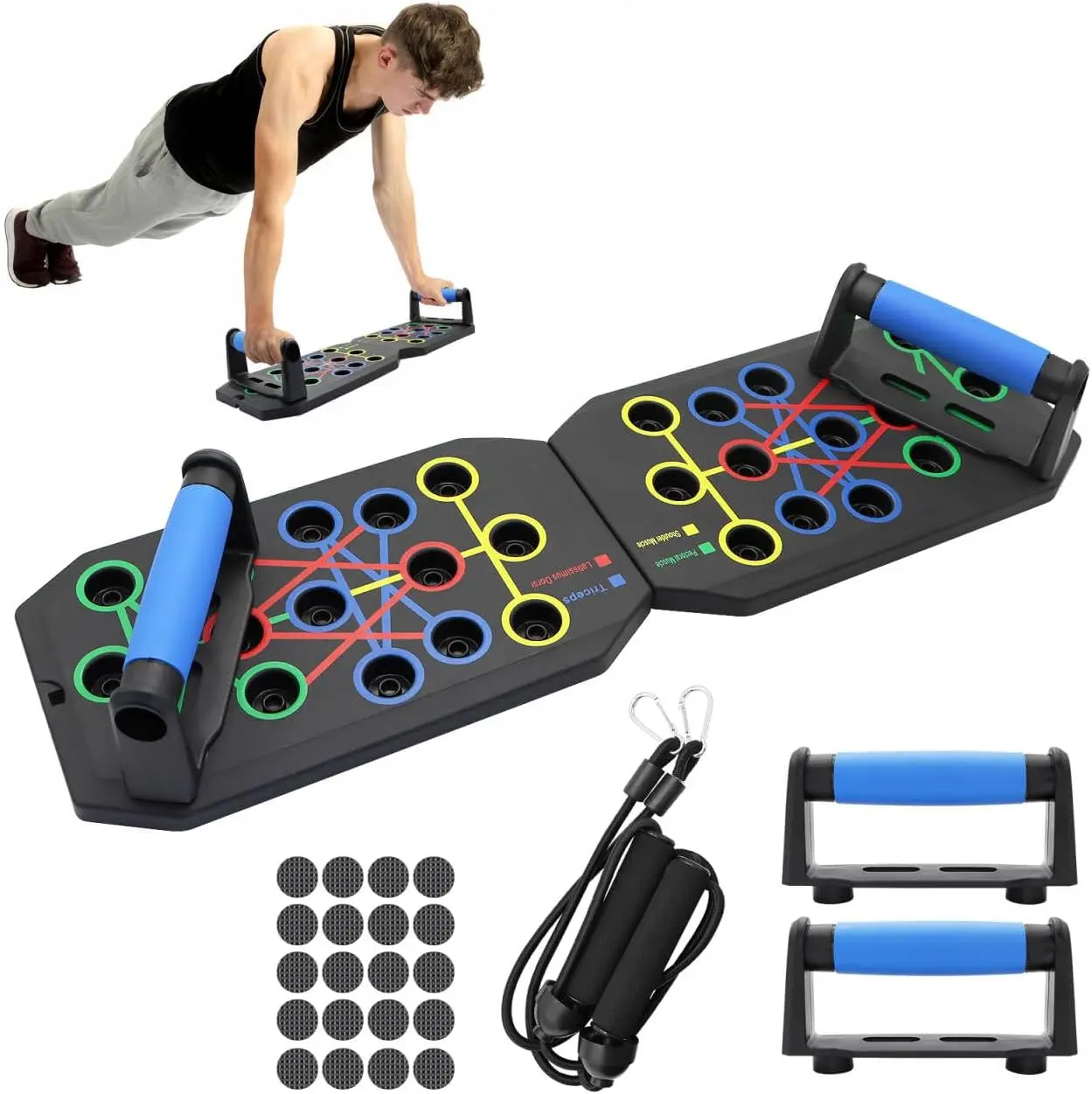 12in1 Family Push Up Board for Chest, Back, and Triceps - Portable Workout Station for Home Gym - Folding Design