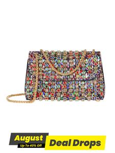 Women's Shoulder Bag Crossbody Handbag with Shiny Crystal Rhinestones, Evening Clutch Wallet Chain, Perfect for Halloween Parties, Rhinestone Bling Bag