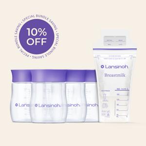 Lansinoh Breastmilk Storage Bundle with baby bottles, milk storage bags for fridge or freezer