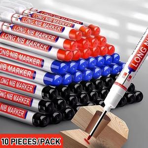 Long Marker Pen, 10 Counts/set Waterproof Marker Pen, Multipurpose Deep Hole Marker Pen for metallic, Ceramic, Glass, Leather, Film