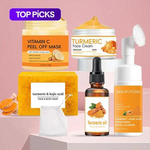 Turmeric Skin Care Kit, 6 Counts/set Including Soap & Face Cream & Mousse Cleanser & Face Oil & Vitamin C Peel Off Mask & Soap Bag, Skin Care Kit for Women & Men #TOP PICKS