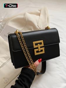 Women's Chain Strap Pu Leather Crossbody Bag, Simple All-match Solid Color Flap Shoudler Bag with Buckle Design, Trendy Shoulder Bag for Daily A Girlfriend Gifts
