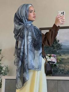 Boho Style Ink Painting Print Polyester Shawl Scarf, Summer Fashion Elegant Women's Beach Sun Protection Soft Hijab Headscarf, All Seasons, Versatile Accessory