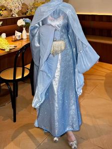 Middle Eastern Luxury Batwing Sleeve Abaya, Embellished Kaftan Dress, Arabic Fashion Party Gown, Plus Size Women's Modest Long Dress