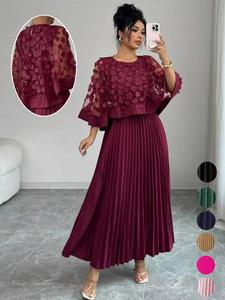 Plus Size Elegant Ruched Solid Long Dress, Two-Piece Design, Lightweight and Sophisticated, Perfect for Evening Wear