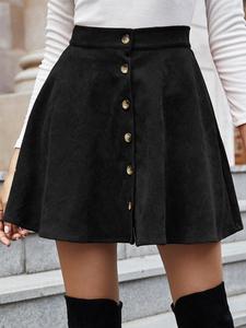 Women's Plain Basic Button Front Flared Corduroy Skirt, Casual High Waist Short Skirt for Daily Wear, Ladies Bottoms for All Seasons, Casual Skirts, Casual Fashion Skirt