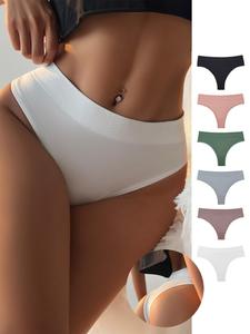 Women's 6 Counts Solid Thong, Minimalist Soft Comfy Breathable Cozy Panties for Daily Wear, Women's Underwear, Women's Knicker Bottoms for All Seasons, Lady Underwear, Autumn and Winter Outfits 2025, Back To School, Gifts for Her, High Stretch Panties