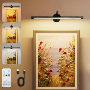 USB Rechargeable Wall Mounted Light, Dimmable Picture Light with Remote Control, Novelty Lighting for Wall Painting, Gallery Art, Painting, Portrait