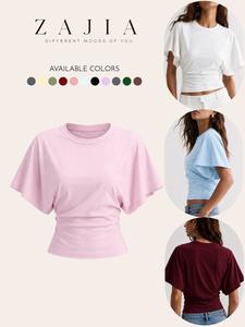 Women's Solid Color Crop Tee, Casual Half Sleeve Round Neck T-Shirt for Summer, Holiday Haul, Ladies Clothes for Daily Wear, Top, Cropped, Womenswear