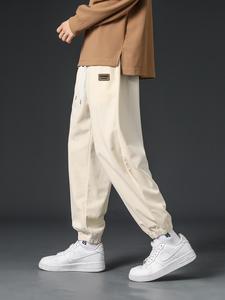 Men's Letter Print Drawstring Waist Pants, Loose Casual Comfy Straight Leg Trousers for Daily Wear, Men's Bottoms for Fall & Winter