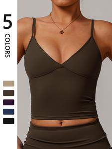 Women's Solid Color Racer Back Crop Sports Tank Top, Casual Comfortable Breathable Sleeveless Cropped Top for Yoga Gym Workout, Ladies Sportswear for All Seasons