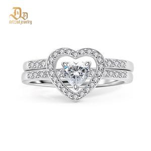 Delzzad Halo Heart Cut Ring Set Heart Pair Stacking Ring Band D Color VVS Synthetic Moissanite Ring Jewelry Copper Band Wedding Band Engagement Ring Set Promise Ring Women's Ring for Engagement, Wedding Anniversary & Valentine's Day Gifts