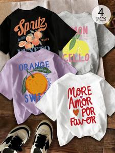 4/1 Pack Women’s Summer Lightweight Fruit Graphic T-Shirts, Casual Short Sleeve Crew Neck Tees, "More Amor" & Italian Citrus Print Tops for Daily Streetwear Beach
