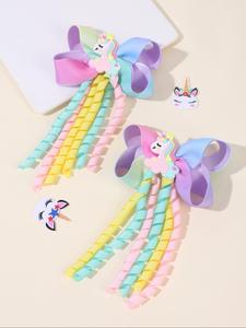 Cute Unicorn Design Hair Clip, Colorful Rainbow Stripe Bow Decor Hair Accessories for Girls, Fashion Hair Accessories for Party, Daily Clothing Decor